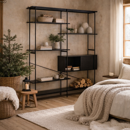 Cambridge Black Bookcase 1 Sliding Door 5 Shelves