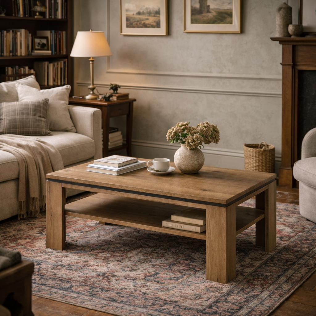 Nightbloom Grey and Oak Effect Wood Coffee Table Bottom Shelf