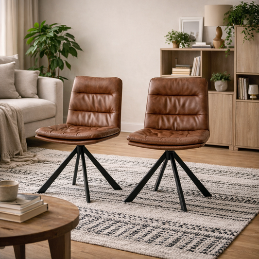 Set of 2 Havdrup Tan Brown Faux Leather Swivel Dining Chairs