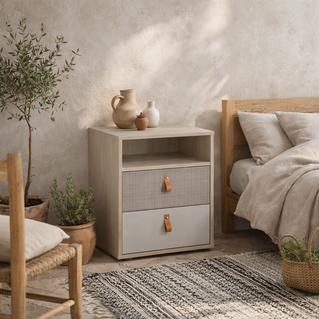 Rosemary Light Walnut Wooden Bedside Table 2 Drawer