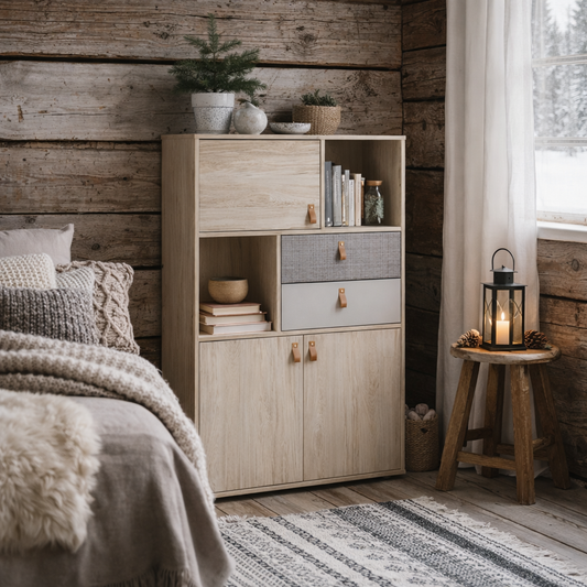 Rosemary Light Walnut Wooden Cabinet 3 Door 2 Drawer Cabinet