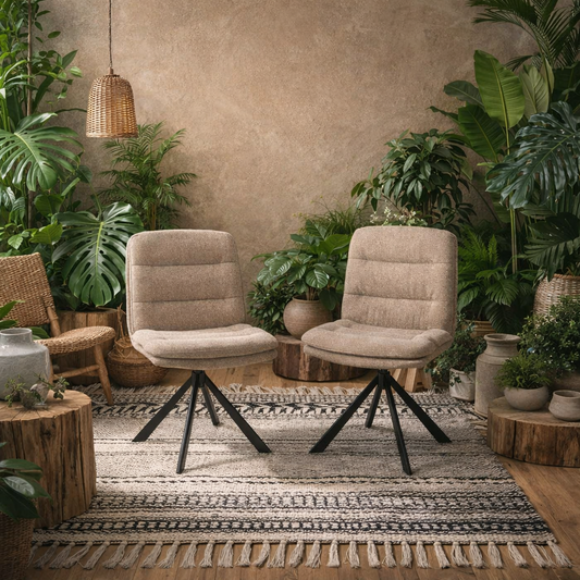 Set of 2 Havdrup Beige Faux Leather Swivel Dining Chairs