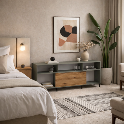 Spentrup Olive Green and Natural Oak Wood Tall TV Cabinet 1 Door