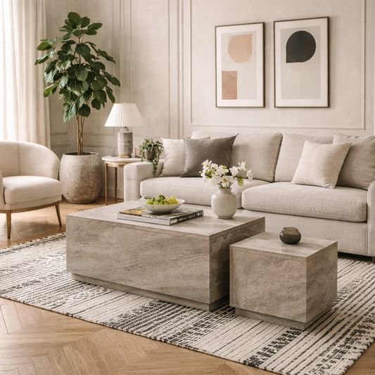 Set of 2 Munkebo Grey Marble Coffee Tables