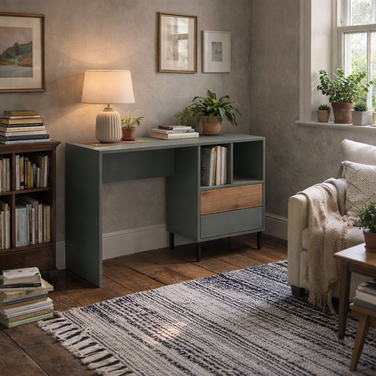 Spentrup Olive Green and Natural Oak Wood Desk 2 Drawers