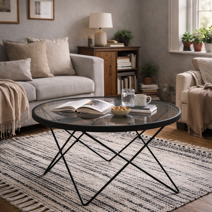 Klovborg Black Coffee Table with Grey Glass Top