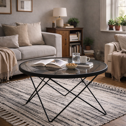 Klovborg Black Coffee Table with Grey Glass Top