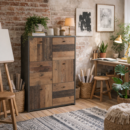 Willowmere Vintage Wood Chest Storage Cabinet 6 Doors