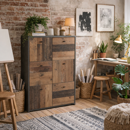 Willowmere Vintage Wood Chest Storage Cabinet 6 Doors