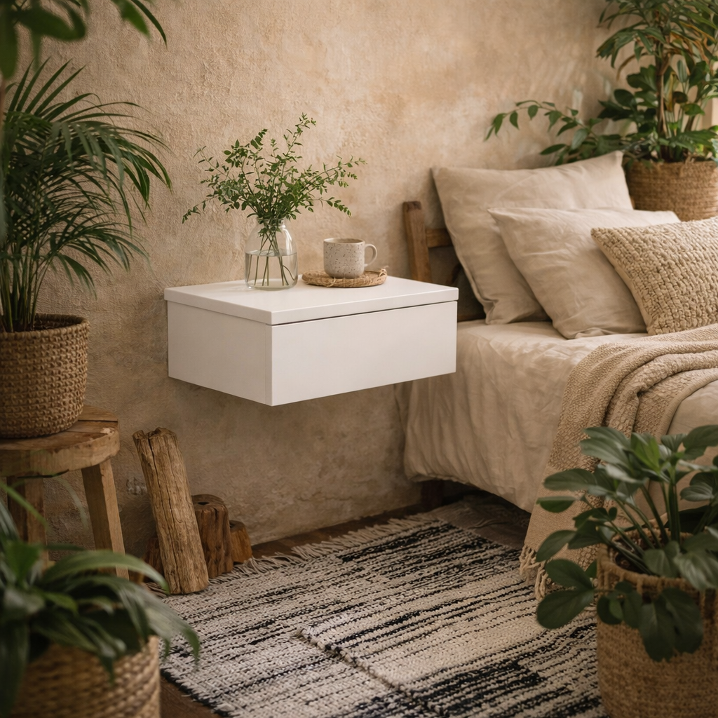 Hereford White Wood Wall Mounted Square Bedside Table 1 Drawer