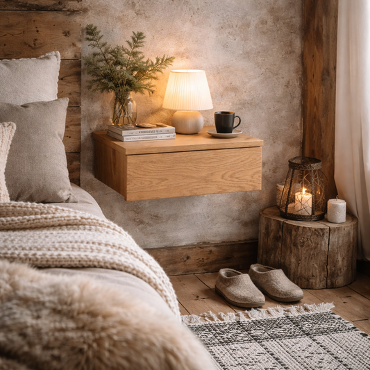 Hereford Oak Wooden Wall Mounted Square Bedside Table 1 Drawer