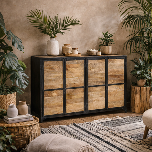 Oulu Industrial Reclaimed Wood and Metal Vintage TV Unit 2 Doors