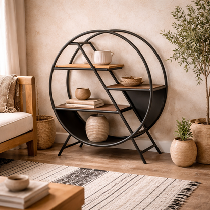 Toivakka Industrial Round Open Bookcase 3 Shelves
