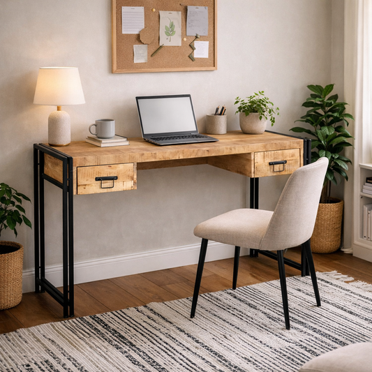 Toivakka Industrial Reclaimed Wood and Metal Desk 2 Drawers