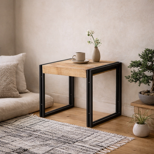 Toivakka Industrial Reclaimed Wood and Metal Small Coffee Table