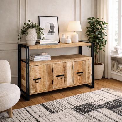 Toivakka Industrial Reclaimed Wood and Metal Sideboard 3 Doors