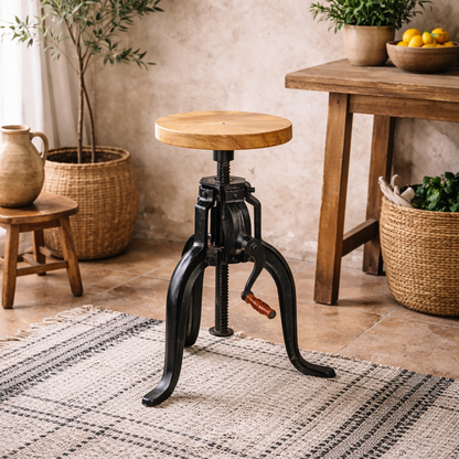 Yllas Industrial Small Wood and Metal Crank Side Table