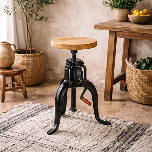 Yllas Industrial Small Wood and Metal Crank Side Table
