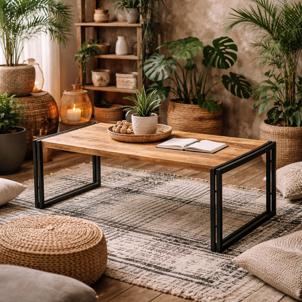 Toivakka Industrial Reclaimed Wood and Metal Large Coffee Table