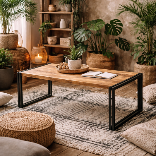 Toivakka Industrial Reclaimed Wood and Metal Large Coffee Table