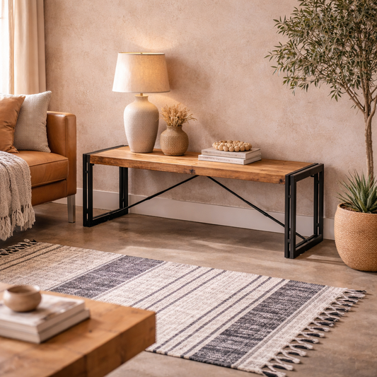 Toivakka Industrial Reclaimed Wood and Metal Dining Bench