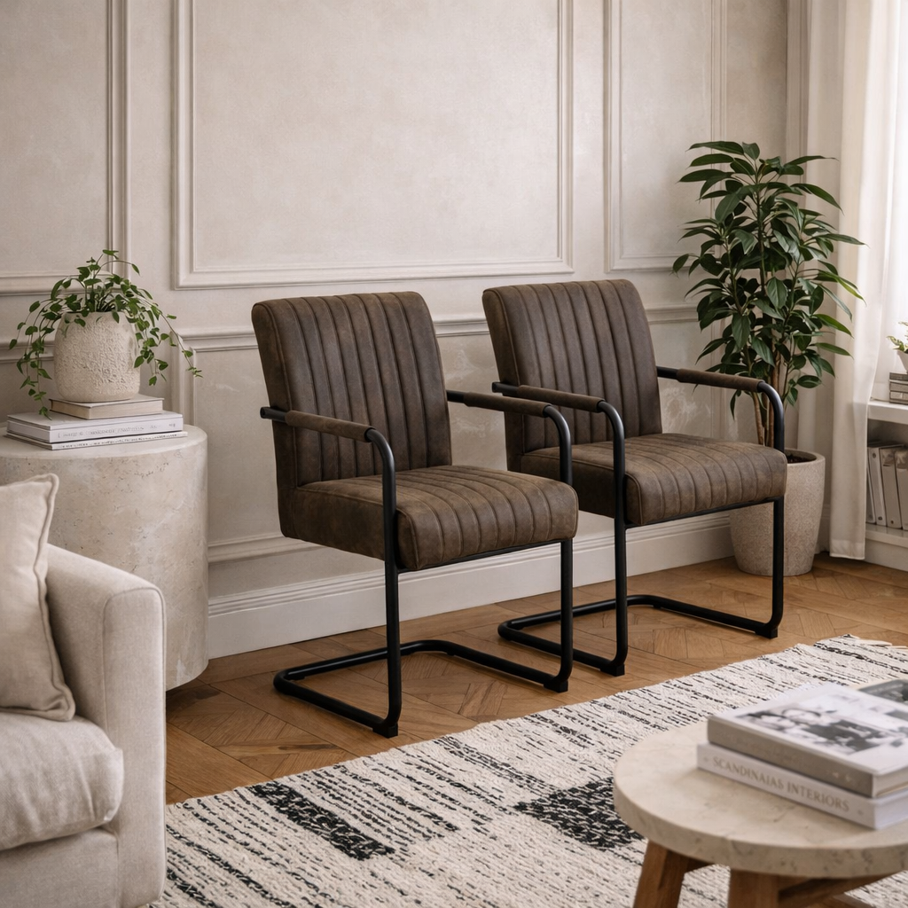 Set of 2 Grey Upholstered Helsinki Dining Chair Ribbed Back