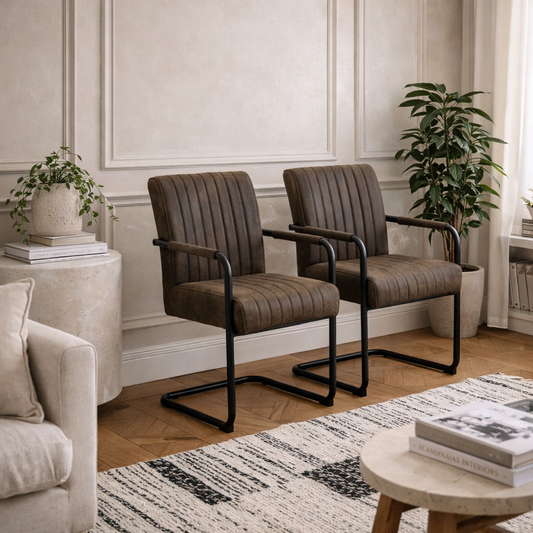 Set of 2 Grey Upholstered Helsinki Dining Chair Ribbed Back