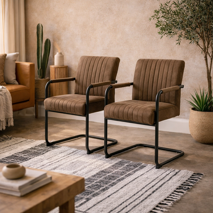 Set of 2 Helsinki Light Brown Upholstered Dining Chair Ribbed Back