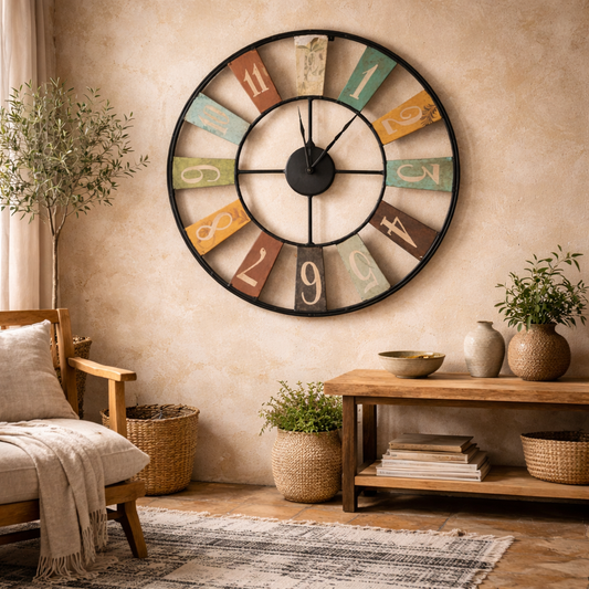 Inari Large Industrial Metal Wall Clock Colour Numbers