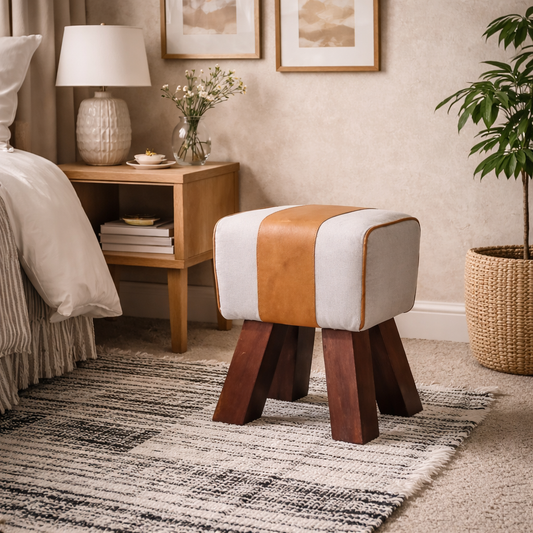 Sodankyla Quirky Goatskin Leather Stool Wood Legs