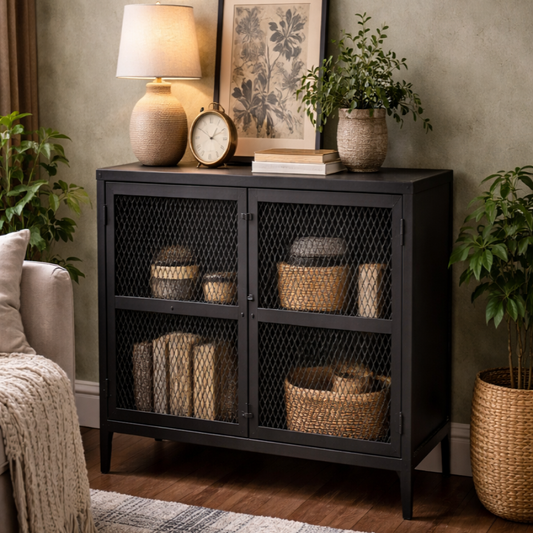 Hanko Industrial Small Black Metal Sideboard 2 Drawers