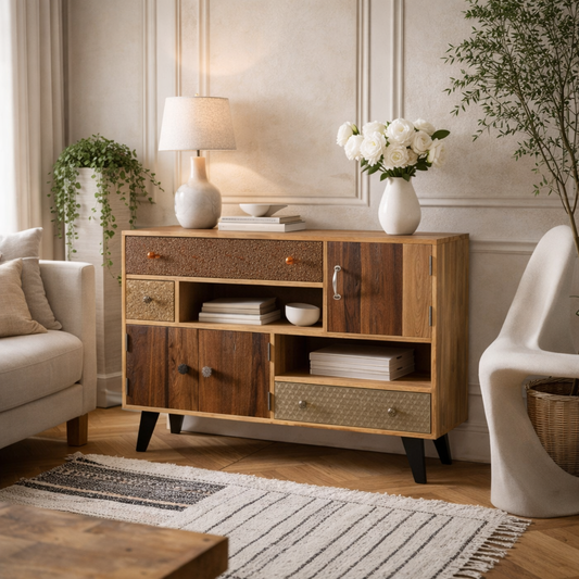 Kokkola Reclaimed Wood Large Sideboard Coffee Table 3 Doors 3 Drawers