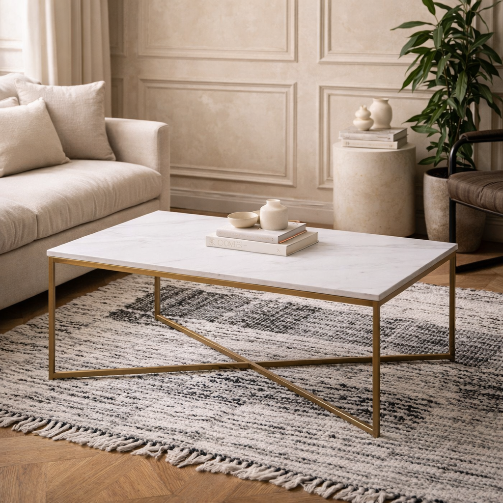 Vodskov Coffee Table with White Marble Top