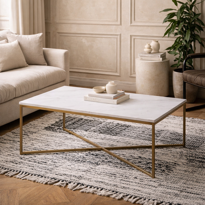 Vodskov Coffee Table with White Marble Top
