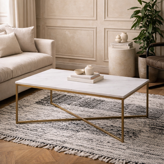 Vodskov Coffee Table with White Marble Top