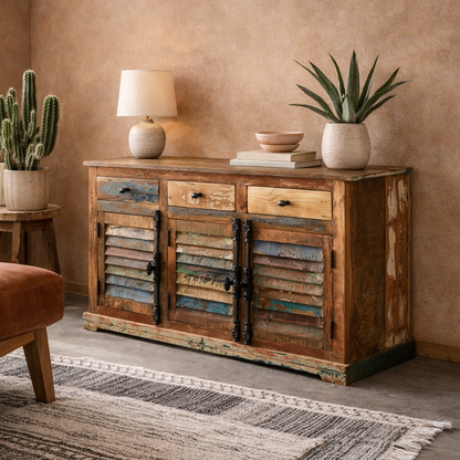 Seattle Large Reclaimed Wood Sideboard 3 Drawers 3 Doors