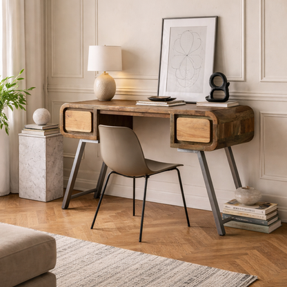 Los Angeles Reclaimed Wood and Metal Desk 2 Drawers