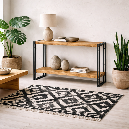 Toivakka Industrial Reclaimed Wood and Metal Console Table