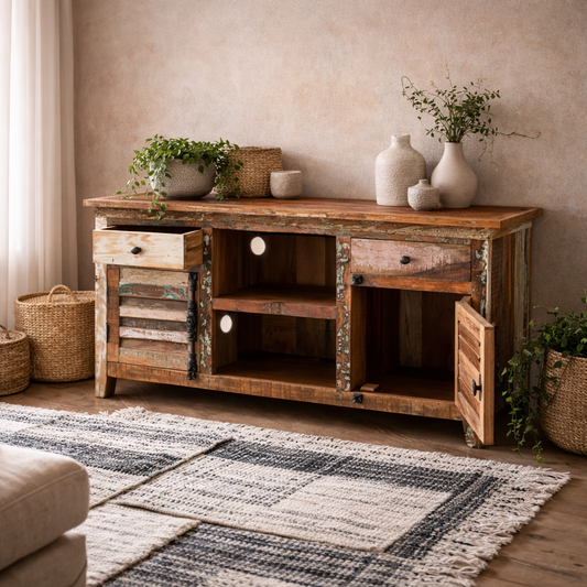 Seattle Reclaimed Wood Media Sideboard 2 Drawers 2 Doors 1 Shelf