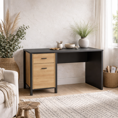 Egtved Black and Natural Oak Wood Effect Desk 1 Drawer 1 Door