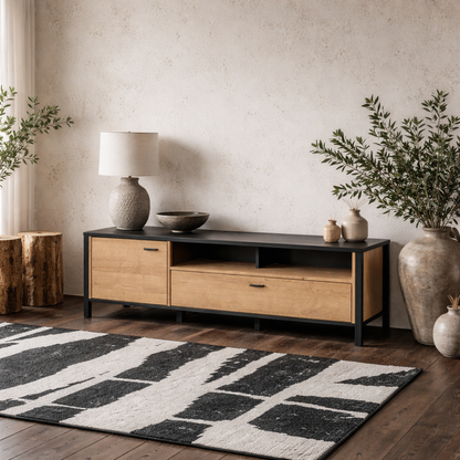 Egtved Black and Natural Oak Wood Effect TV Unit 1 Door 1 Drawer