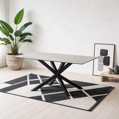 Perth 135cm 4 Seater Grey Ceramic Dining Table Industrial Black Metal Legs