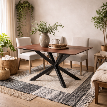 Perth 135cm 4 Seater Rusty Brown Ceramic Dining Table Industrial Black Metal Legs