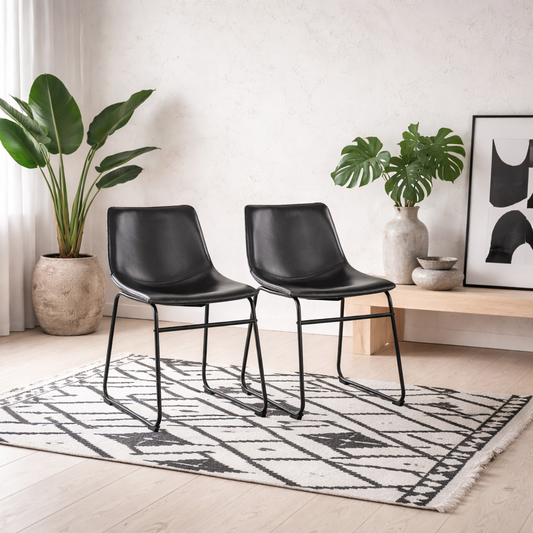 Set of 2 Bogense Black Faux Leather Dining Chairs Cream Stitching