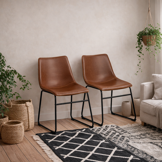 Set of 2 Bogense Tan Brown Faux Leather Dining Chairs Cream Stitching