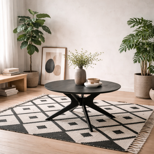 Brovst 80cm Black Wooden Round Coffee Table