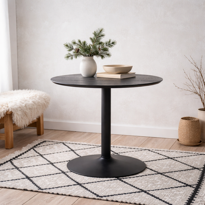 Aars Small Black Marble Effect Round Bar Table Trumpet Base