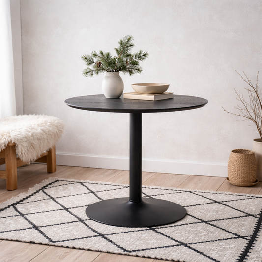 Aars Small Black Marble Effect Round Bar Table Trumpet Base
