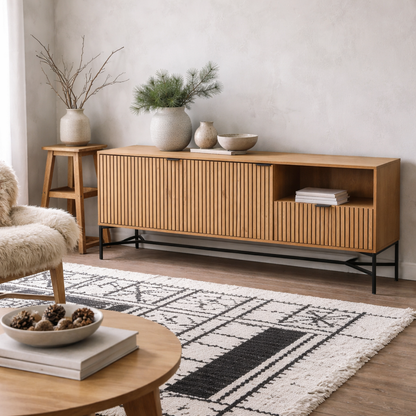 Kalundborg Wild Oak Wood Panelled Sideboard 2 Doors 1 Drawer