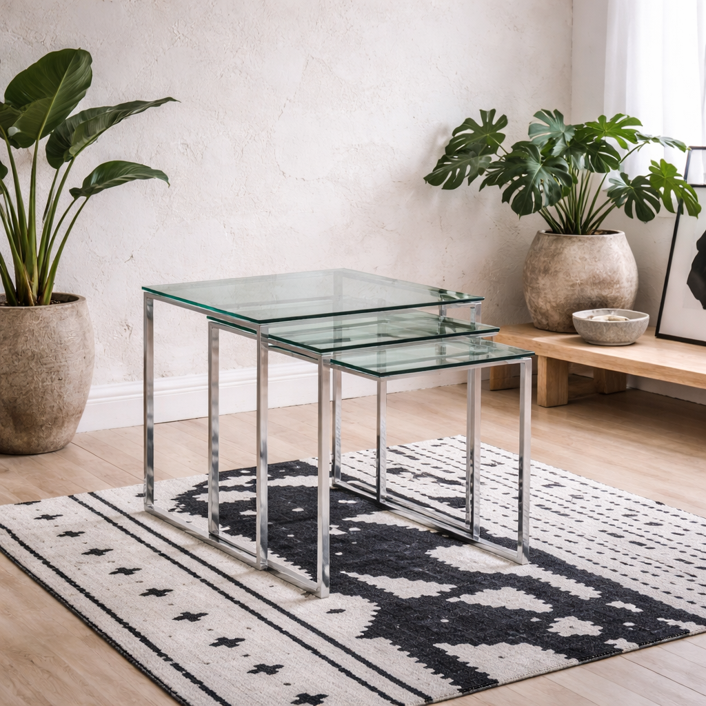 Set of 3 Frederikssund Glass Top Nesting Coffee Tables